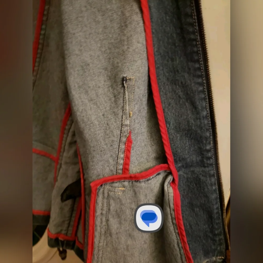 Elie Tahari Corset Lace Up Red Piped Denim Jacket Size Large - Picture 10 of 13